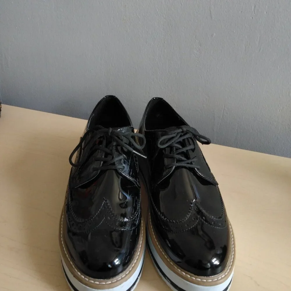 Creepers Platform Patent Lace Up Brogue Oxford Wingtip Shoes US9 Platform Wedge - Picture 8 of 10